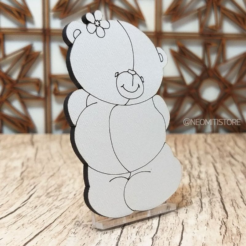 Aplique recorte urso com flor artesanato decoração menina delicado homedecor enfeite