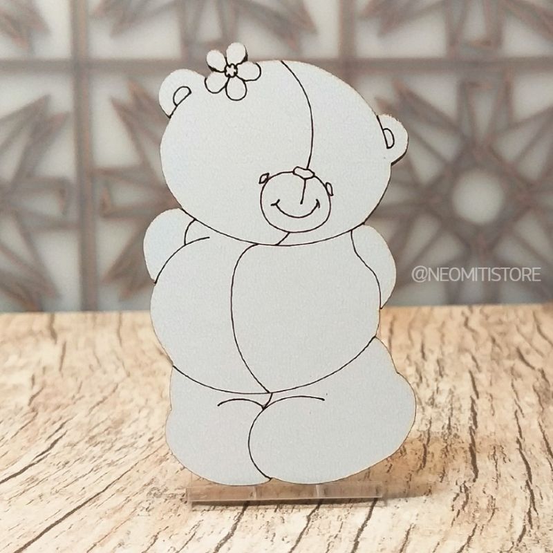 Aplique recorte urso com flor artesanato decoração menina delicado homedecor enfeite