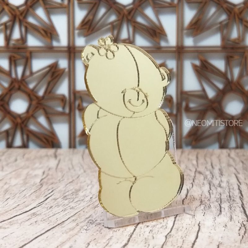 Aplique recorte urso com flor artesanato decoração menina delicado homedecor enfeite