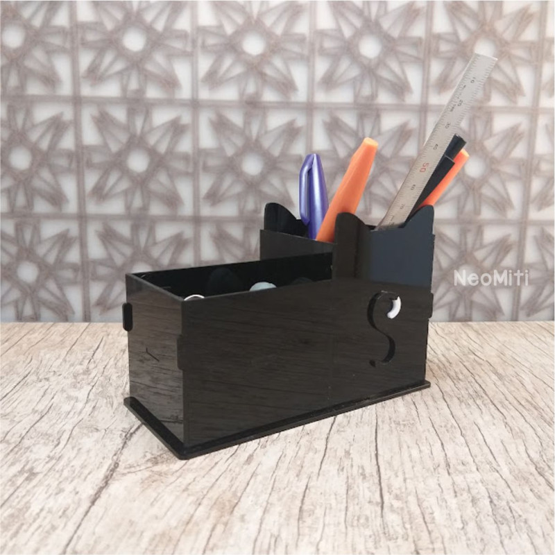 porta canetas gatinho para gateiros e gateiras amantes de gato em acrilico com gavetinha gaveta kawaii cute