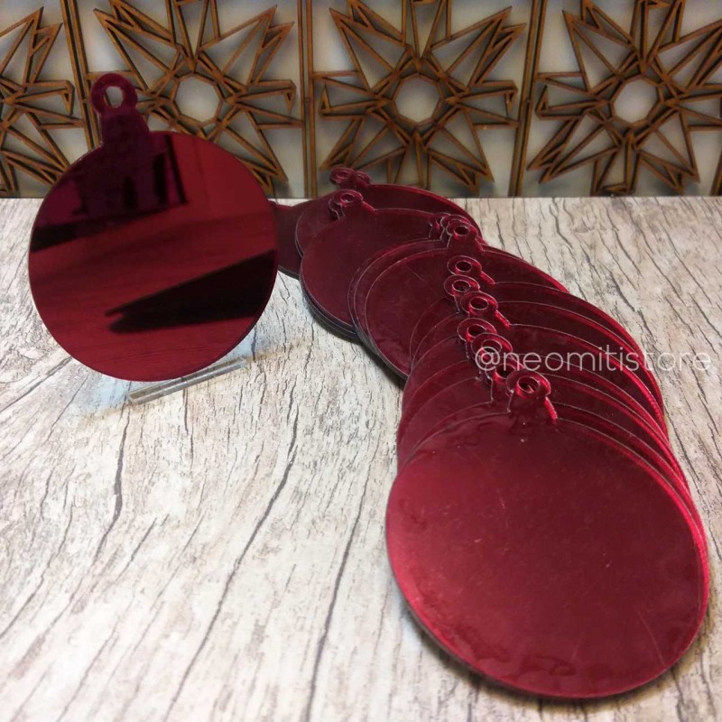 recorte bola de natal em acrilico vermelho espelhado para decoração enfeite de arvore