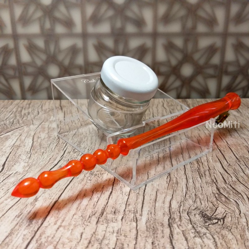 suporte tinta em mdf preto com potinho de vidro para caligrafia guache cabo obliquo