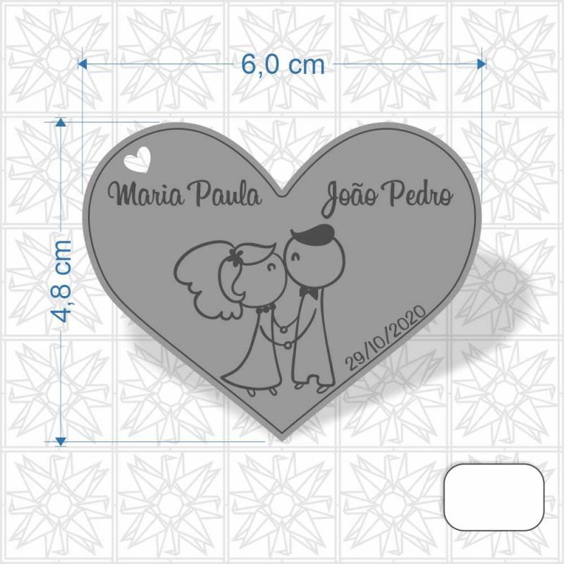 Chaveiro Coração Noivinhos em MDF de 3mm 1 face branca