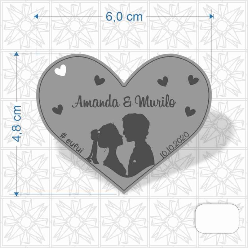 Chaveiro Coração Noivos em MDF de 3mm 1 face branca