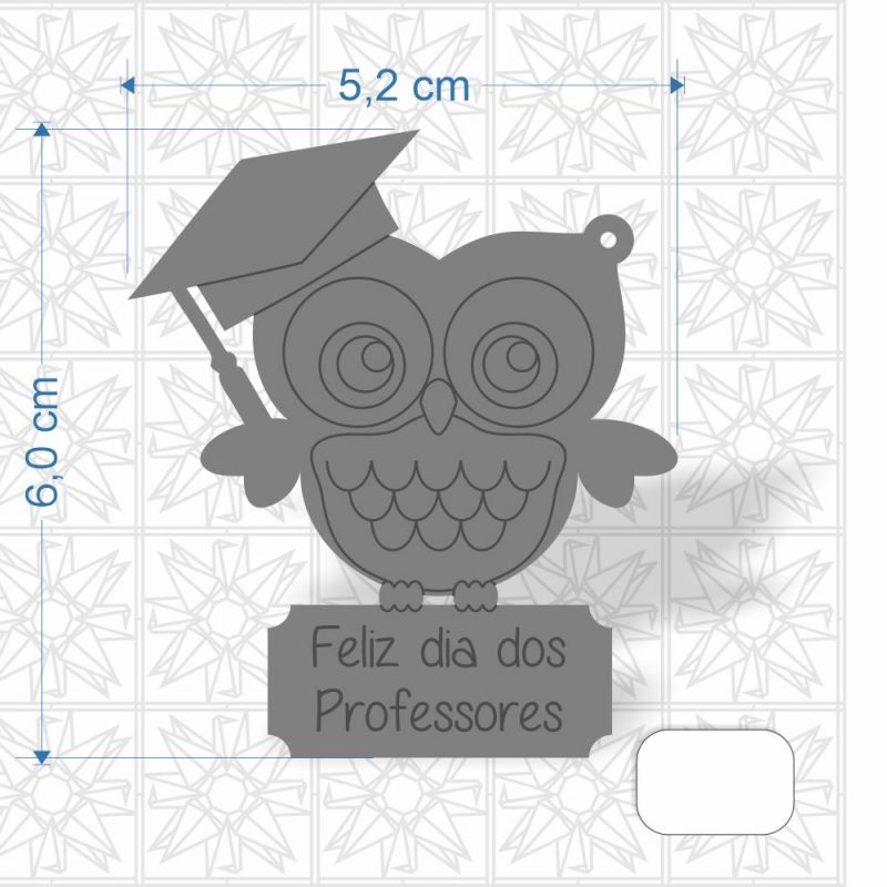 Chaveiro Dia dos Professores Coruja em MDF 3 mm c/ uma face branca
