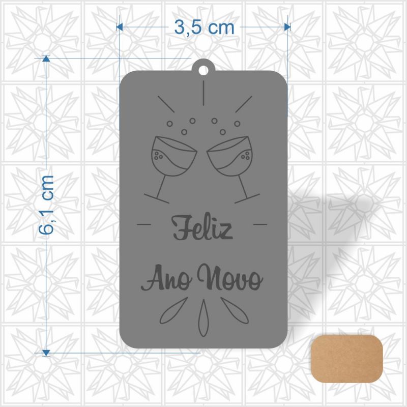 Chaveiro Feliz Ano Novo em MDF 3 mm cru