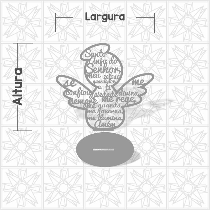 Oração Santo Anjo com base em MDF de 3mm cru - Anjo