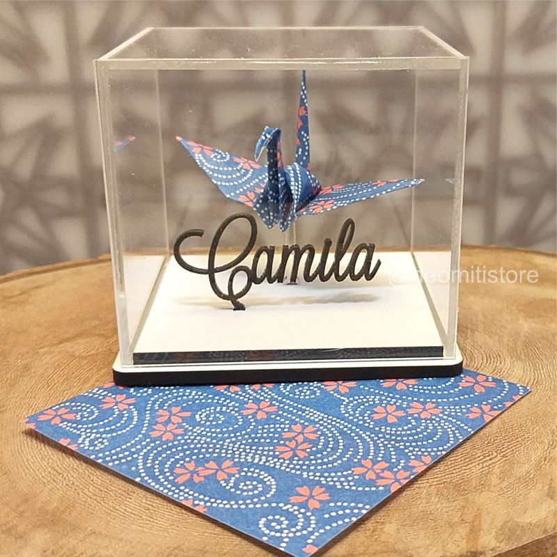 Origami Tsuru - Floral azul escuro